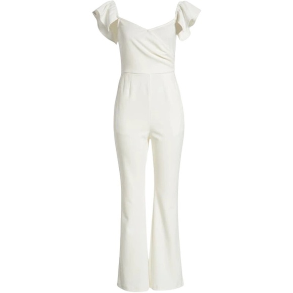 CHELSEA 28 OFF THE SHOULDER JUMPSUIT IN IVORY CLOUD - Picture 2 of 13